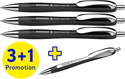Schneider strumenti da scrittura penna a sfera schneider - slider rave trend - pennino xb - scatola assortita 3+1 in omaggio - s-132584