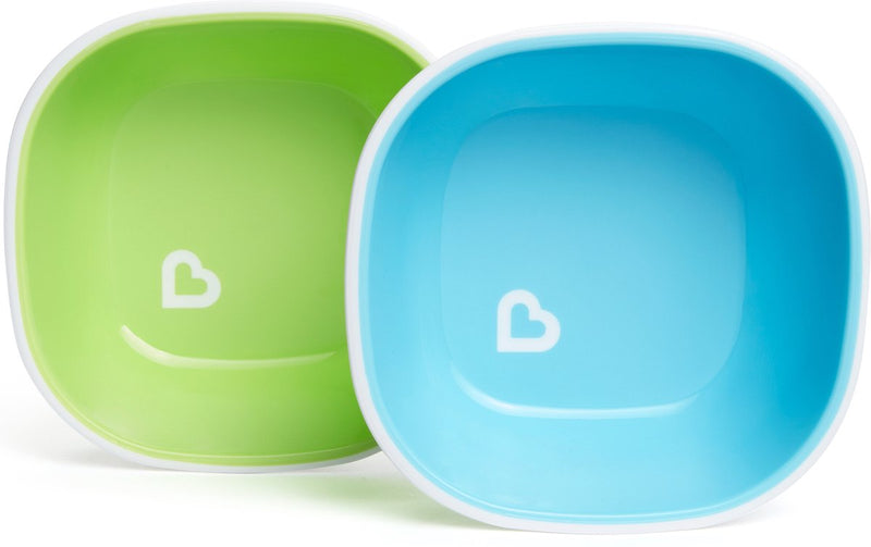 Vajilla infantil Munchkin - cuencos antideslizantes - paredes profundas - aptos para lavavajillas y microondas - por 2 piezas - a partir de 6 meses - azul verde