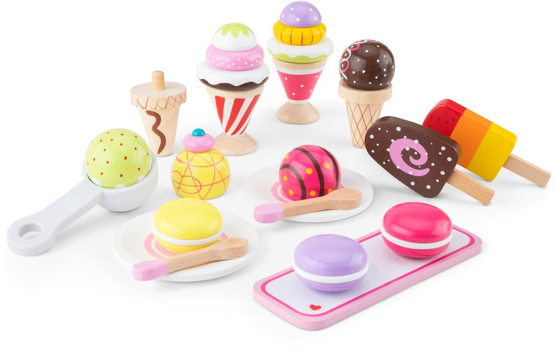 New Classic Toys ® giocattoli per gelato in legno - set da gioco colorato da 25 pezzi con gelati, coni, paletta per gelato e piatti - cibo giocattolo - gioco di ruolo bancone dei gelati da cucina giocattolo - da 3 anni