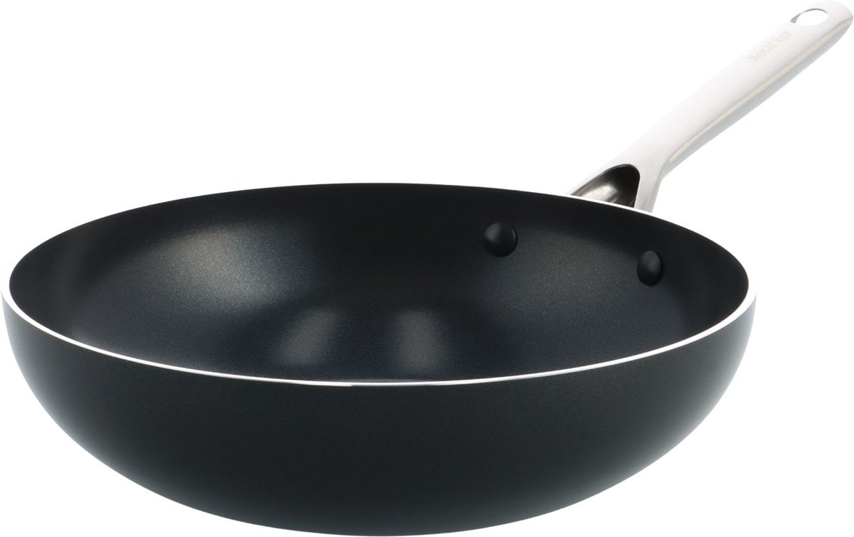 Kochstar night ceramic wok pan without lid - 28cm - 3.69l - pfas-free - induction wok pan - induction pan - dishwasher safe - oven safe up to 200° c - ceramic non-stick coating - stainless steel handle - stainless steel edge - black