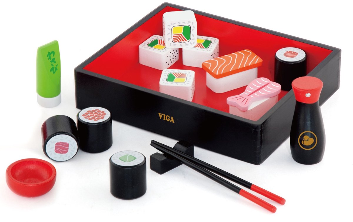 Vigatoys set di giocattoli per sushi in legno viga Toys - riconosce forme e colori - 18+ mesi