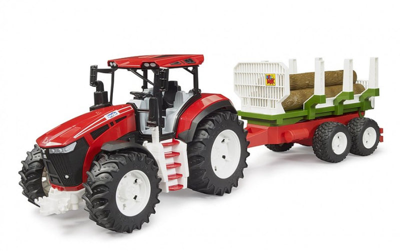 Tractor Bruder roadmax con remolque trasero y 3 troncos de árbol