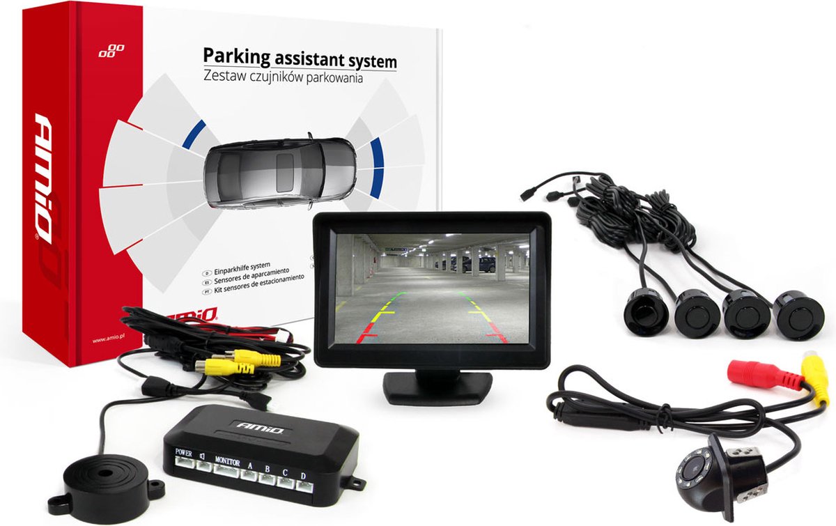 Amio parkeersensoren parkeerhulp (4 sensoren) met lcd scherm + camera met nightvision - universeel