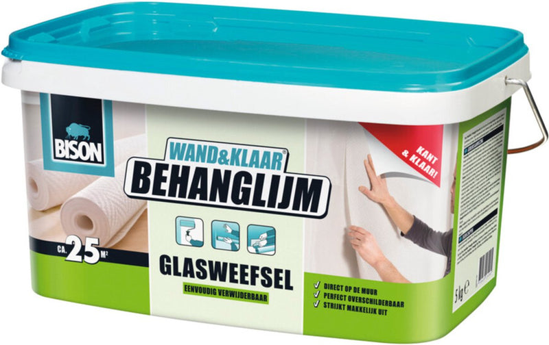 Bison wall ready® colla per carta da parati in tessuto di vetro, secchio da 5 kg, pronta all'uso, facile da applicare, correggibile, buona adesione, per tutti i tipi di carta da parati con supporto in tessuto