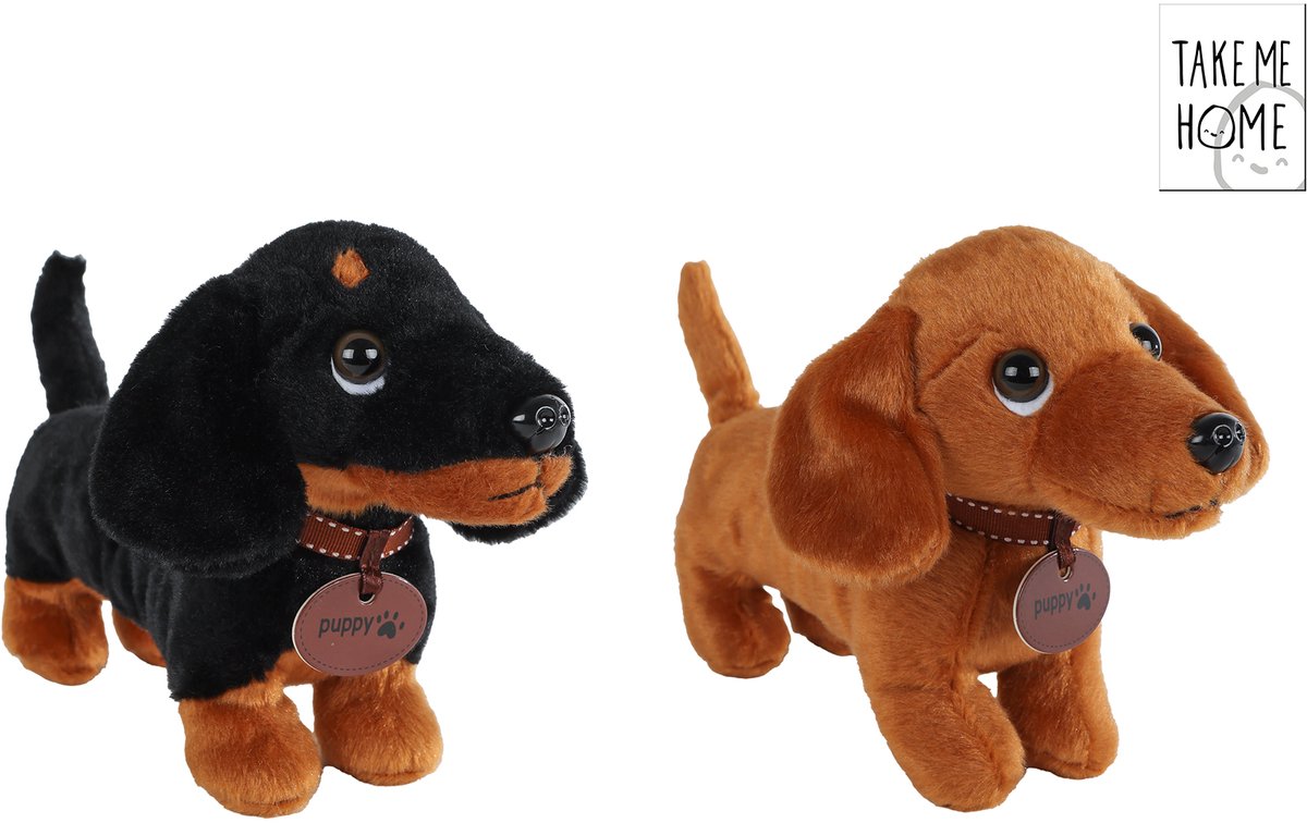 Take me home pluche teckel knuffel hond bruin 24cm speelgoed.