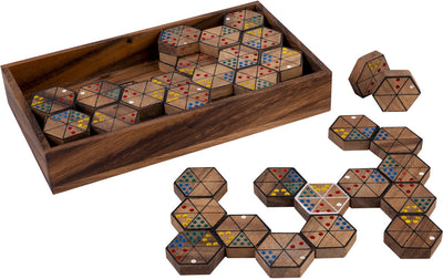 Engelhart hexa domino – juego de estrategia de madera – juego de dominó hexagonal – juego de pensamiento hexagonal – juego de mesa lógico – madera de acacia