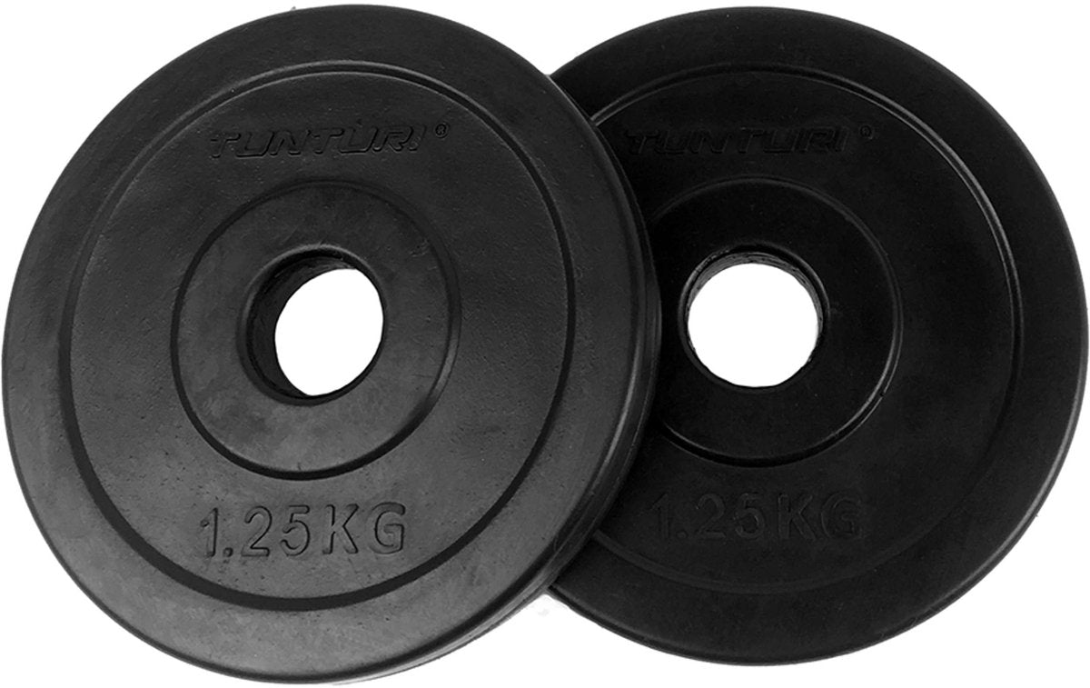 Tunturi halterschijven - halter gewichten - 2x 1,25 kg - 30mm - rubber - incl. gratis fitness app