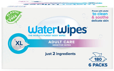Waterwipes gevoelige doekjes voor volwassenen - 180 doekjes (6 pakjes) - extra groot en zacht voor de gevoelige huid