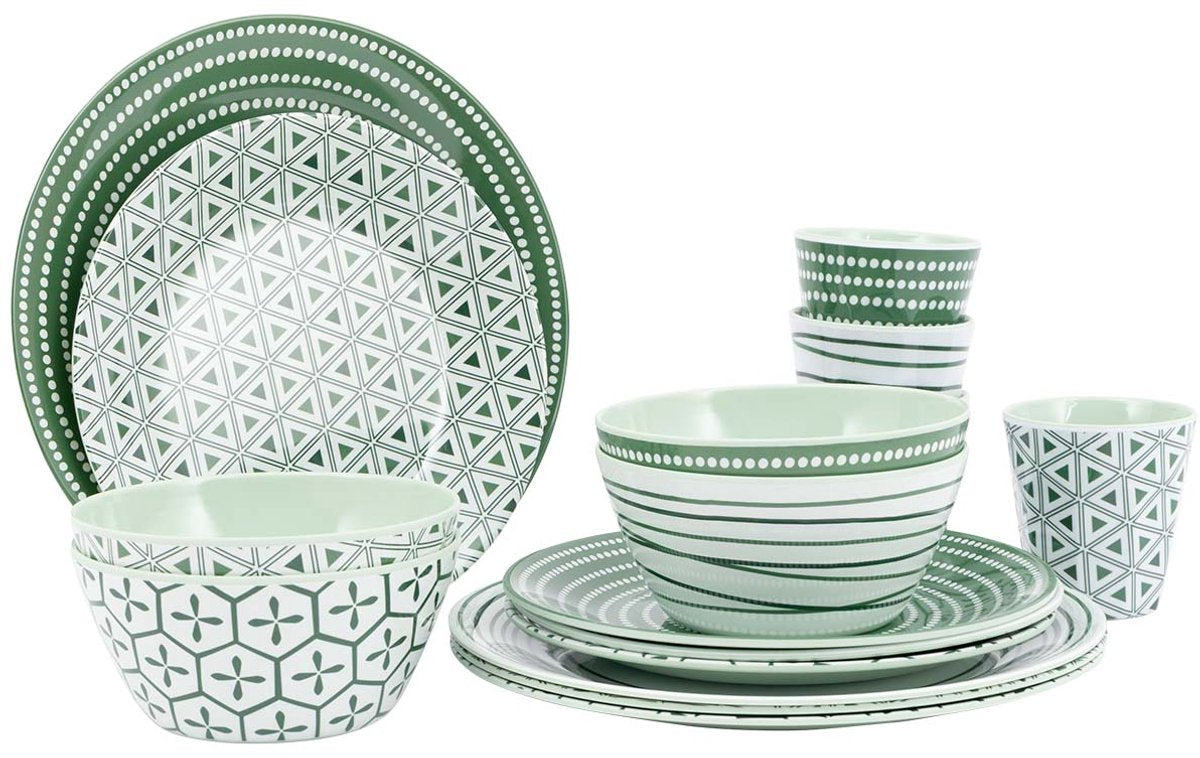 Bo-camp servies - mix match - 16-delig - melamine - groen - leaf