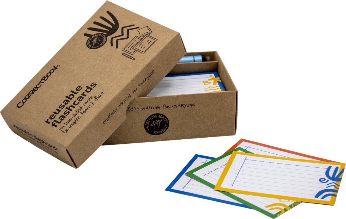 Tarjetas didácticas Correctbook - 75x110 mm - rayadas - 144 tarjetas didácticas - incluido el borrado de bolígrafo