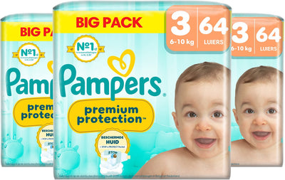 Pampers premium protection size 3 diapers - 3 x 64 pieces - 6kg to 10kg