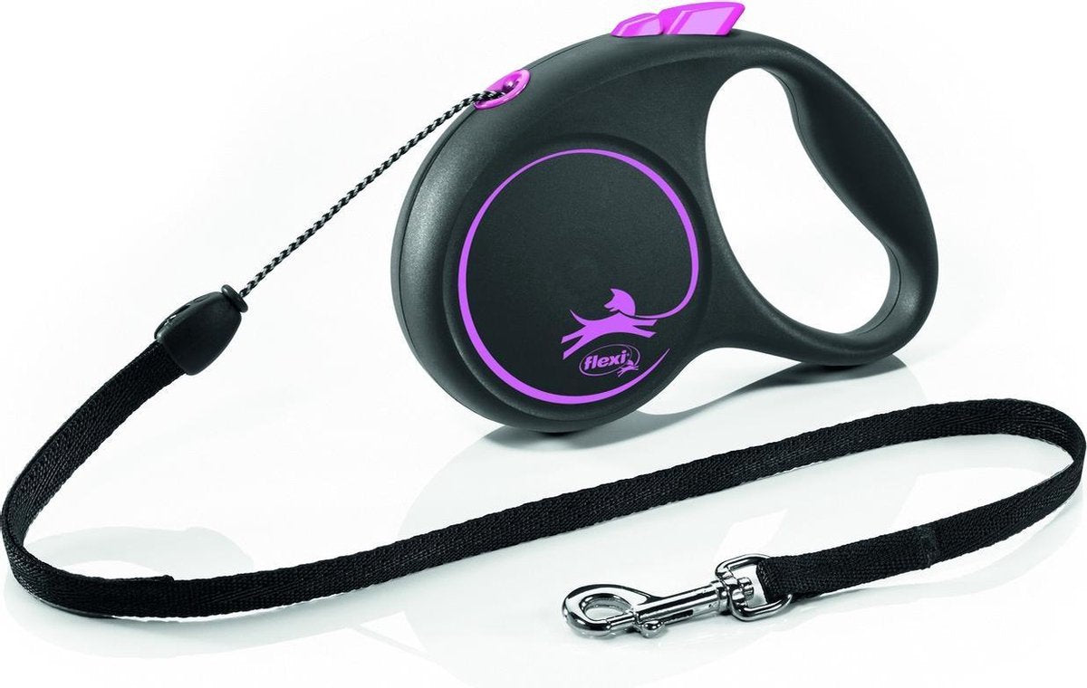 Flexi Rollijn Black Design Cord Pink