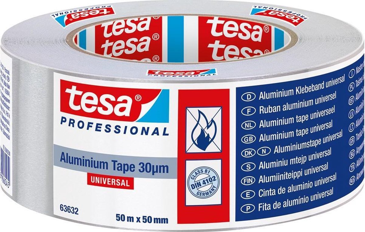 Tesa professional 1062269 - 63632 nastro in alluminio, 30um 50mx50mm | 6 pezzi