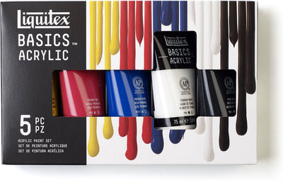 Liquitex 3699405 basics acrylic paint set – 5 x 75 ml tubes | artists acrylic paint | medium viscosity | lightfast colors for painting hobby