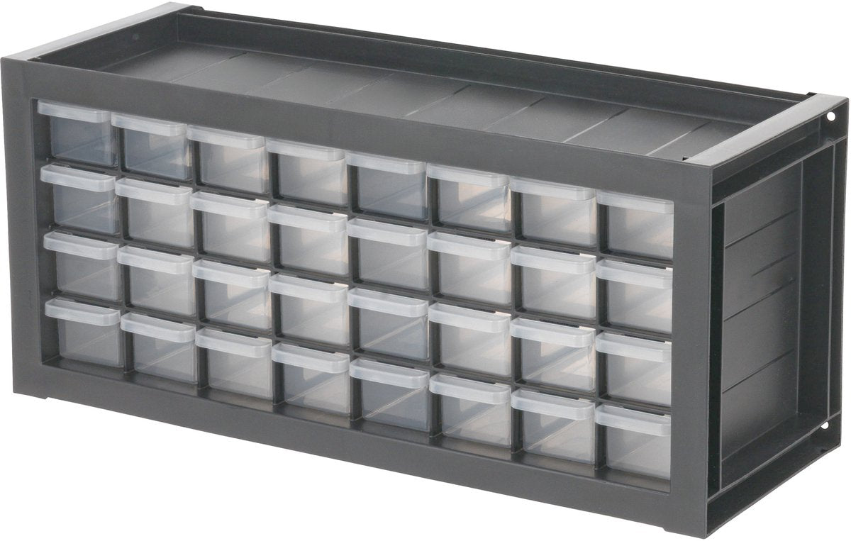 Organizer da officina Iris 32 cassetti - armadio portapezzi dpc‑32 - massima organizzazione - plastica - grigio nero
