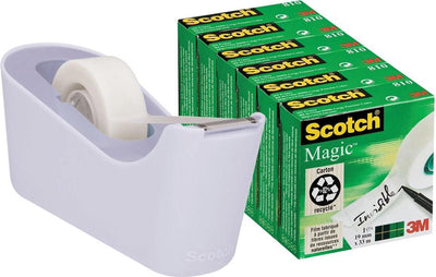 Porta nastro adesivo scotch c18 lavanda + 6 rotoli di magic tape 19mmx33m