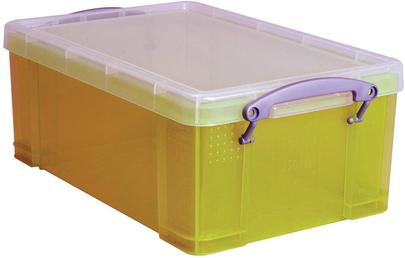 Caja realmente útil de 9 litros de color amarillo transparente.