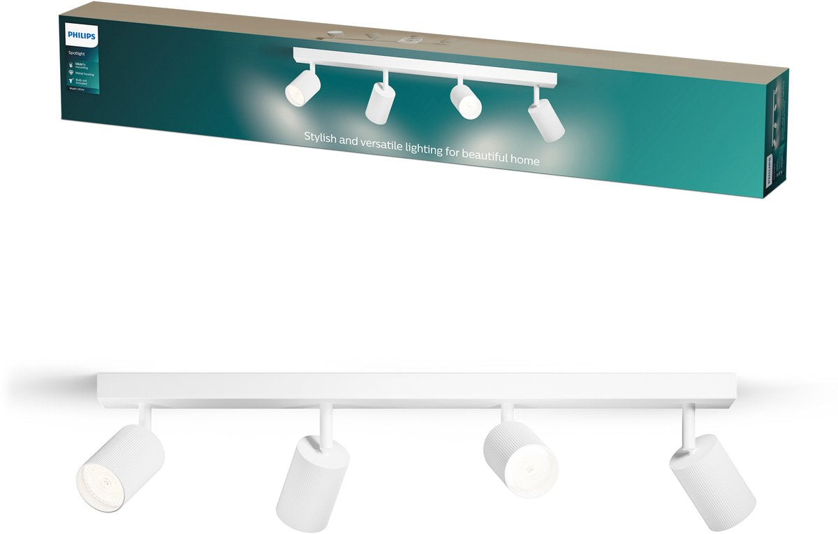 Philips wyatt opbouwspot - led gu10 fitting - richtbaar - 4 lichtpunten - clickfix - wit