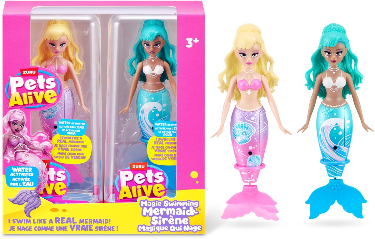Pets Alive Magic Swimming Sirena, confezione da 2 (conchiglia, onda marina) di Zuru