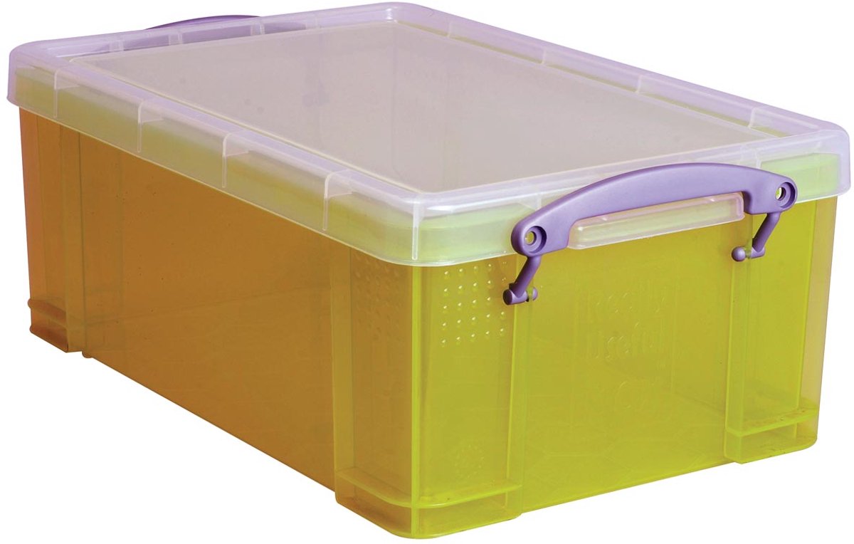 Caja realmente útil de 9 litros de color amarillo transparente.