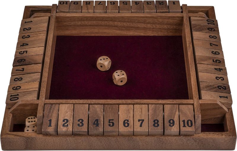 Longfield shut the box 4 giocatori – gioco di dadi in legno di noce – 29 x 29 cm – con feltro intarsiato 8 dadi di legno – gioco da tavolo – cuore d'angelo