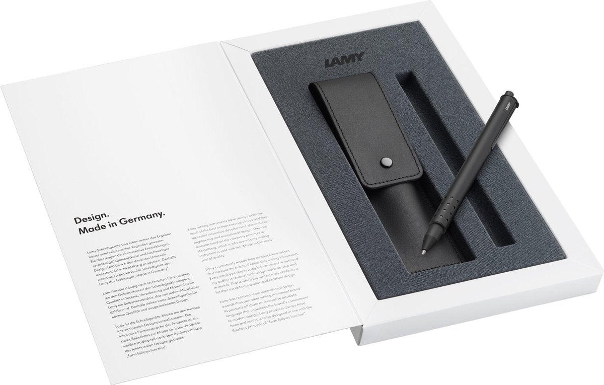Set penna roller Lamy Swift 330 | acciaio inossidabile nero | incluso ricambio per roller m 66 b blu | custodia in vera pelle nera per 2 strumenti da scrittura