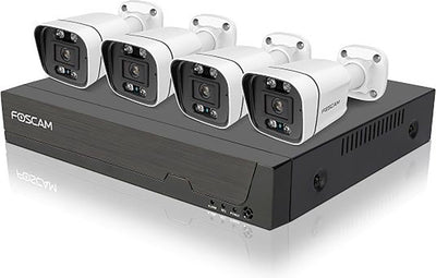 Foscam fn9108e-b4-2t poe security system – 8-channel 5mp nvr kit with 4 bullet cameras – person and vehicle detection – night vision – h.264+ – plug play – 2tb hdd – black