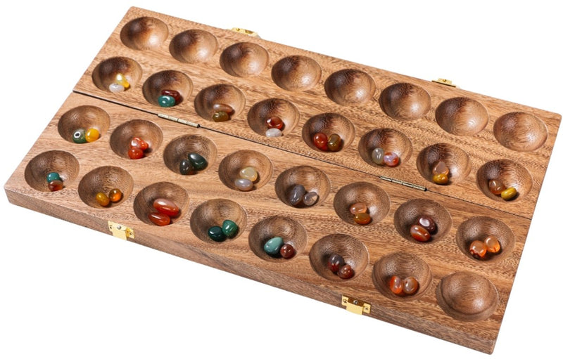 Engelhart mancala noce doppio – gioco di strategia in legno – lussuoso gioco da tavolo kalaha – classico gioco di pensiero – 2 giocatori – con pietre preziose –