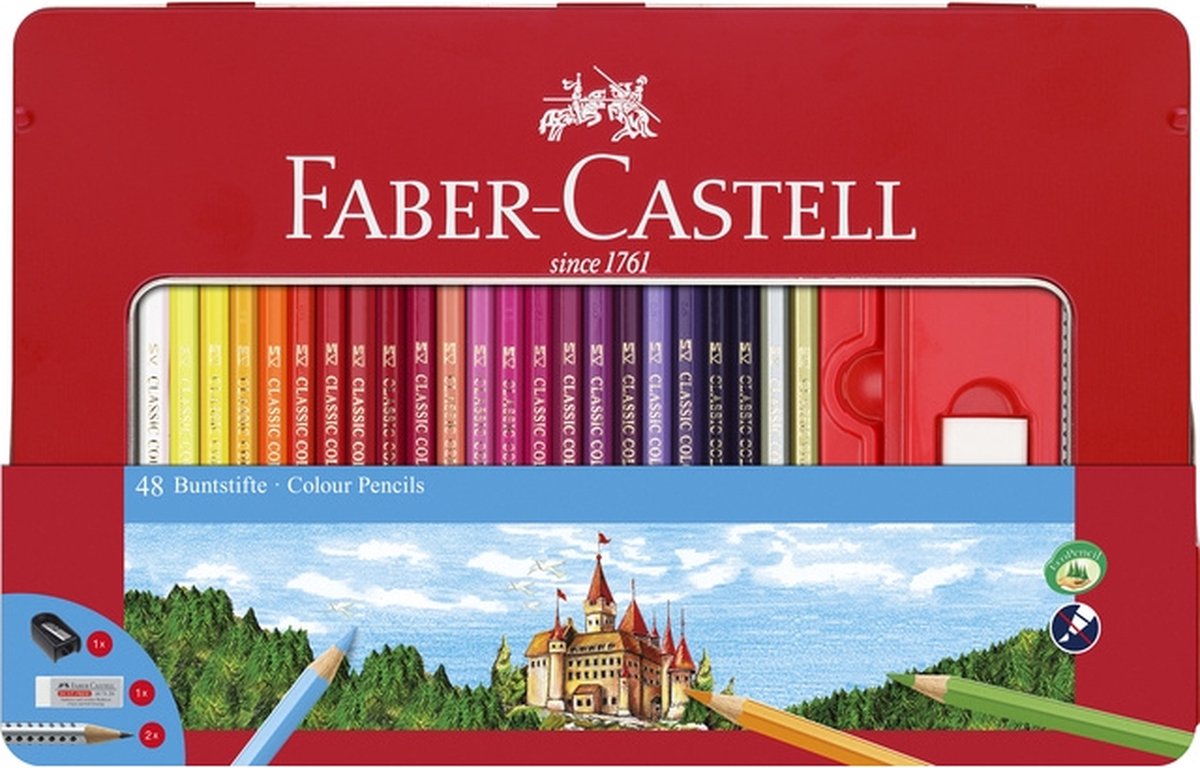 Faber-castell kleurpotloden - castle - blik 48 kleuren met accessoires - fc-115888