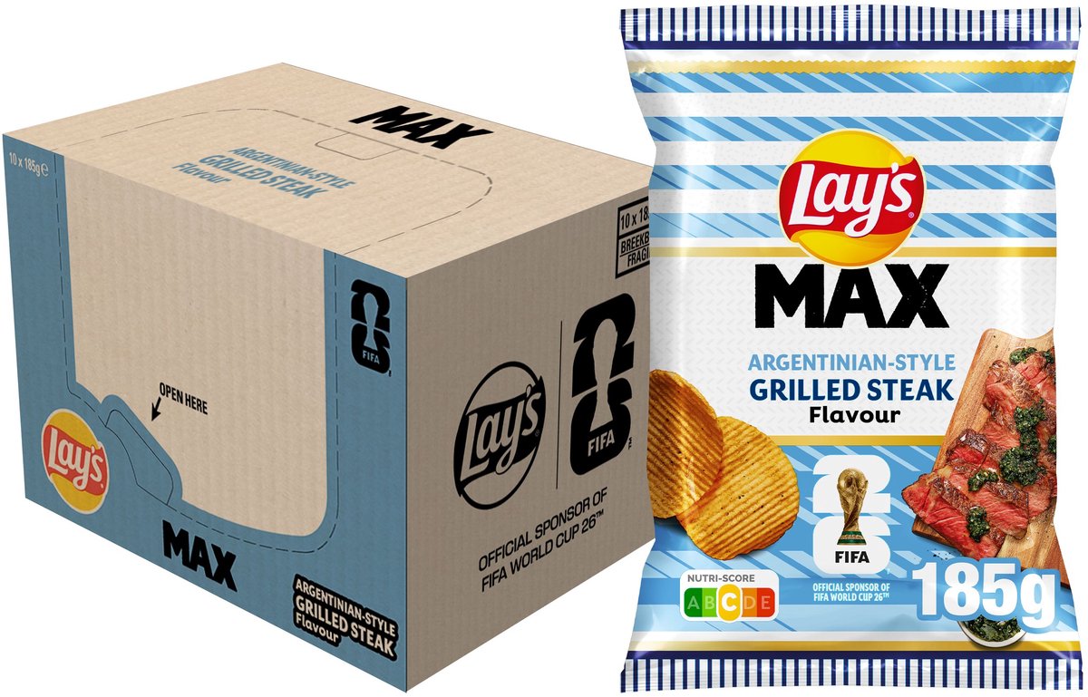 Lay's max ribbel chips fifa bistecca argentina 10 x 185 grammi