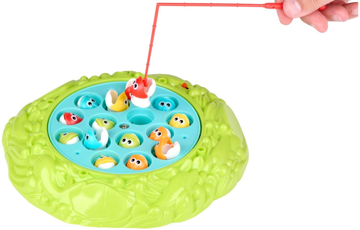 Eddy Toys Eddy Toy gioco di pesca elettrica ø22,5 cm - 20 pezzi - gioco di pesca con 15 pesci e 4 canne da pesca magnetiche e 1 tabellone da gioco rotante - tabellone da gioco rotante - gioco da tavolo per bambini