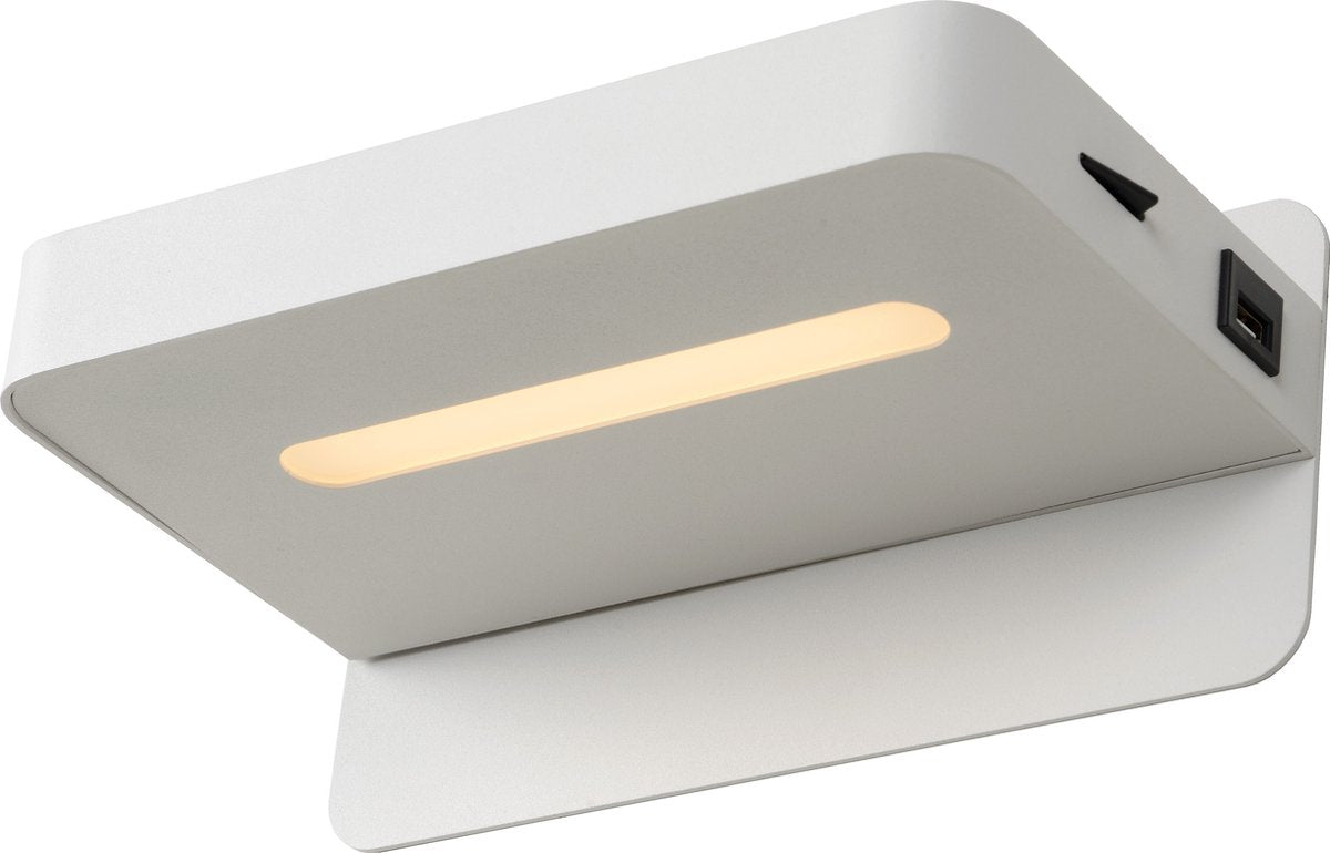 Lucide atkin - lampada da comodino applique - LED - 1x6w 3000k - con presa USB - bianco