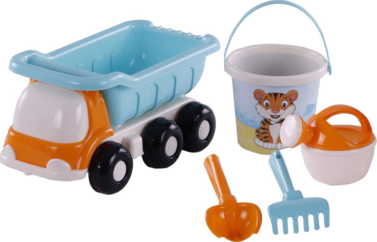 Cavallino Toys Cavallino Beach Kiepwagen con set di set blu, 5dlg.