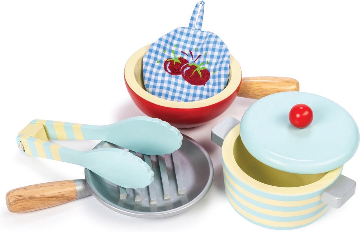 Le toy van - cooking set wood - pots and pans wood play set
