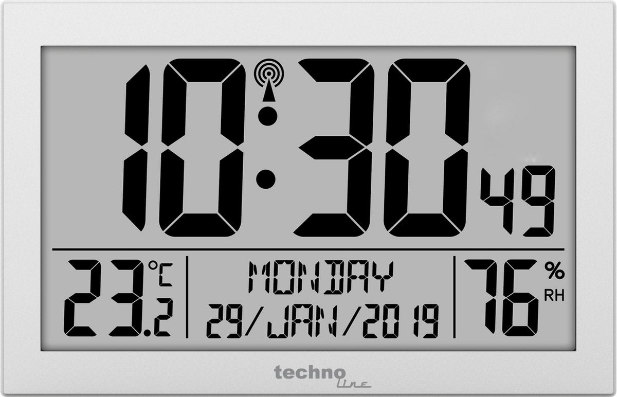 Technoline ws8016 - orologio da parete - digitale - visualizzazione dell'ora radiocontrollata - visualizzazione del giorno e della data - termometro - igrometro - numeri grandi - orologio per demenza