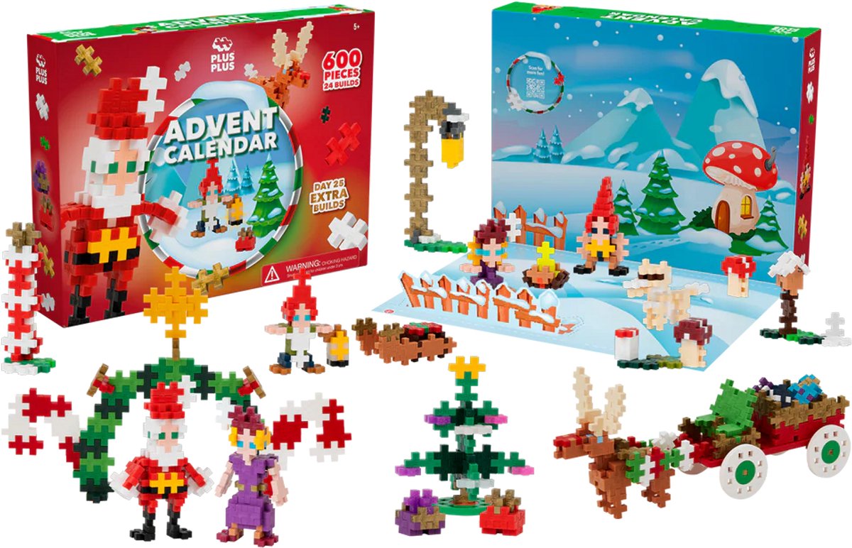 Plus-plus adventskalender - santa's world - 600 delige bouwset - 3973 - bouwspeelgoed - constructiespeelgoed - set met bouwstenen - vanaf 5 jaar