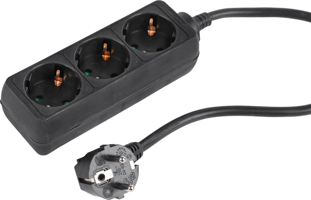 Q-link stekkerdoos - 3-voudig - randaarde - 3 x 1.5 mmâ² - 3 m - zwart
