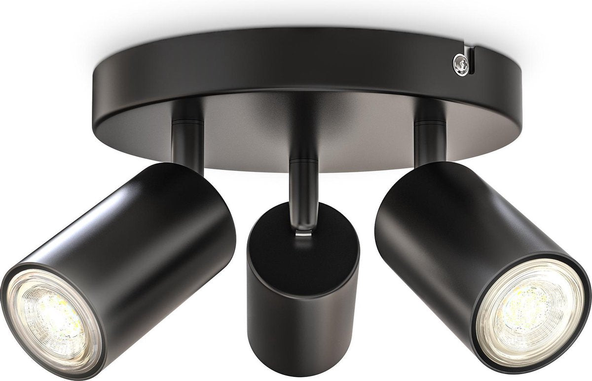 B.k.licht - opbouwspots - plafondspot met 3 lichtpunten - zwarte plafondlamp - draaibar - kantelbaar - gu10 fitting