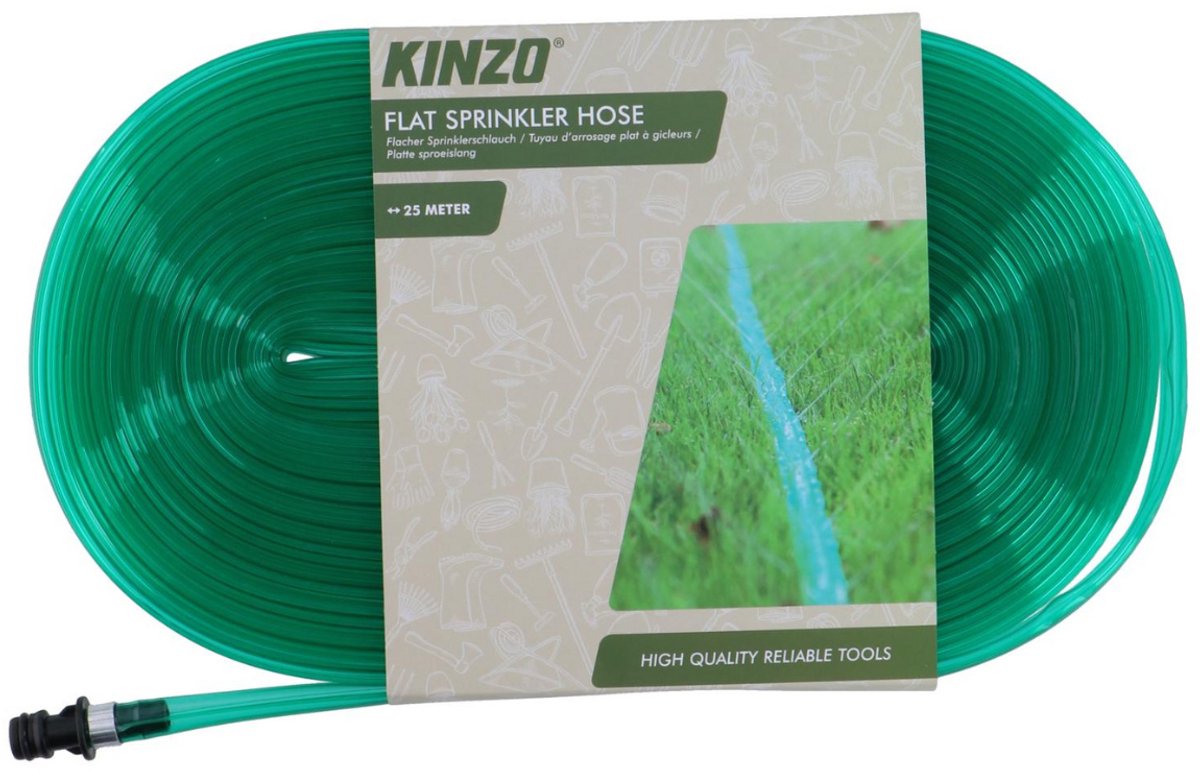 Kinzo vlakke sproeislang 25 meter voor gazon en tuin - zwenksproeier slang als tuinsproeier - gazonsproeier sprinklerslang tuinslang sproeier bewateringsslang