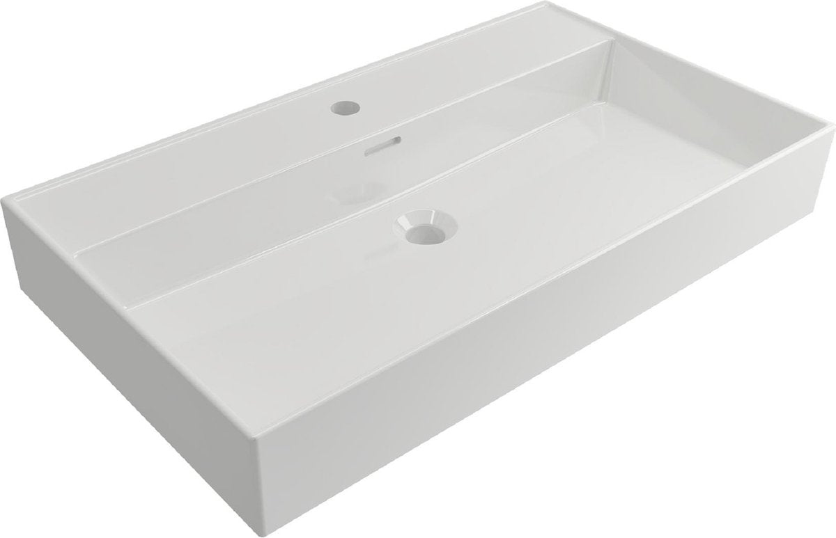 Plieger kansas wastafel - 80 cm x 45 cm - met kraangat - wit