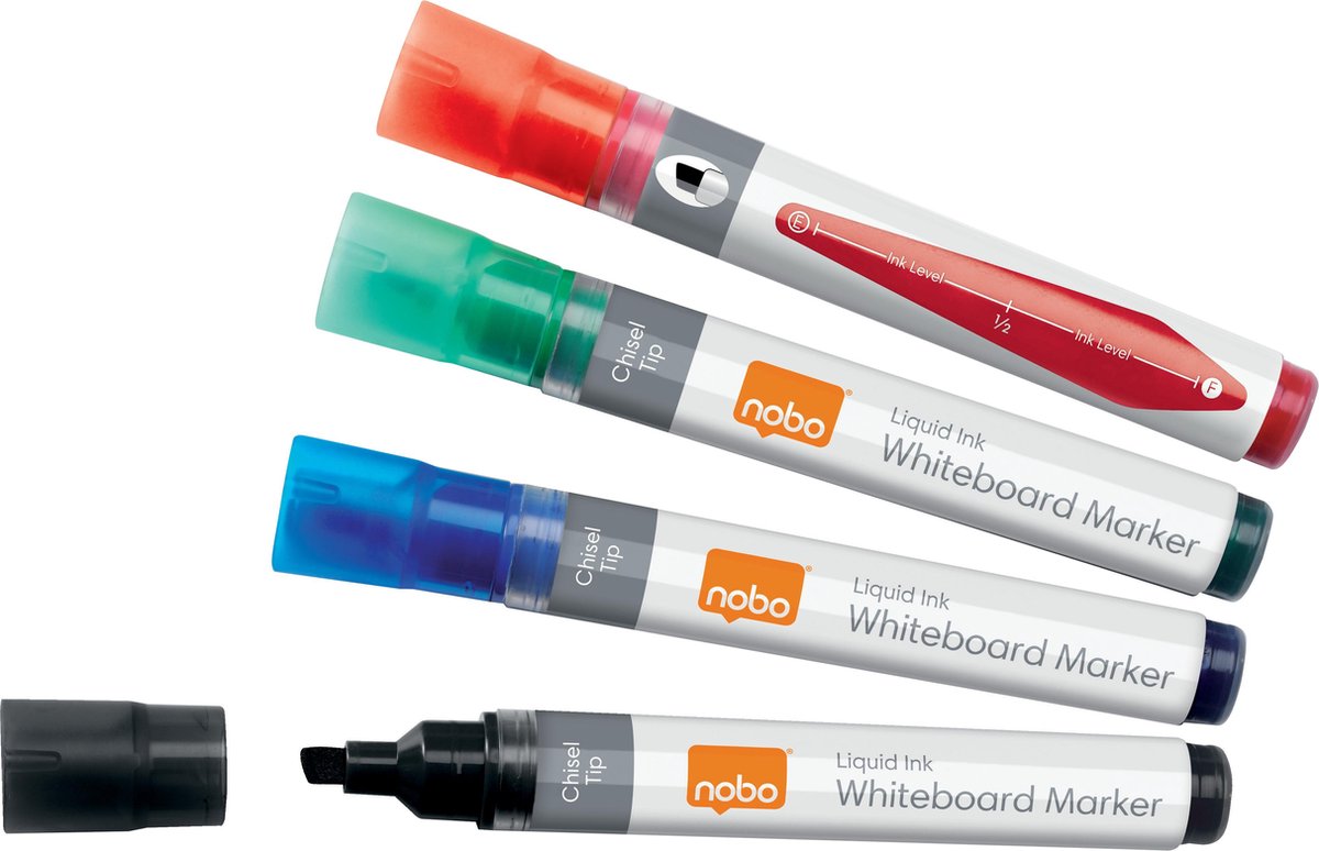 Nobo liquid ink whiteboard markers met beitelvormige punt - pak van 10 stuks - assorti