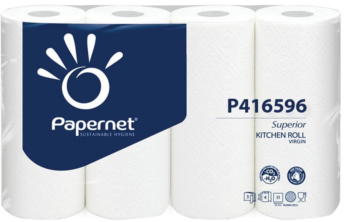 Papernet keukenrol superior | 3-laags | 51 vellen | pak van 4 rollen