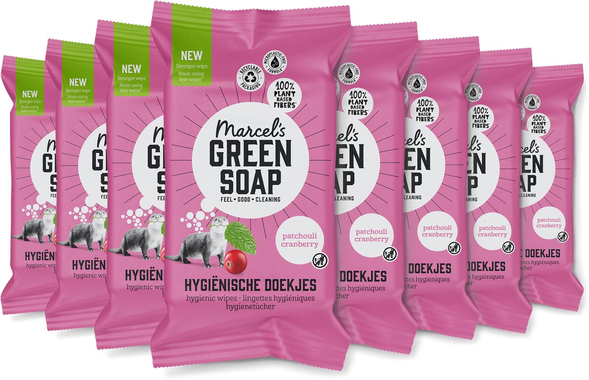 Salviette detergenti igieniche al sapone verde Marcel's - mirtillo rosso patchouli - 8 x 60 pezzi