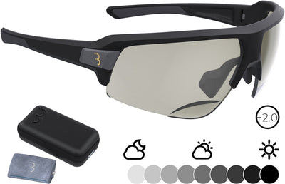 Bbb ciclismo gafas de ciclismo graduadas lector de impulsos ph - gafas de ciclismo con lentes fotocromáticas - gafas de ciclismo para hombre y mujer con lentes fotocromáticas graduadas - gafas deportivas con área de lectura +2.0 - negro mate - bsg-64ph