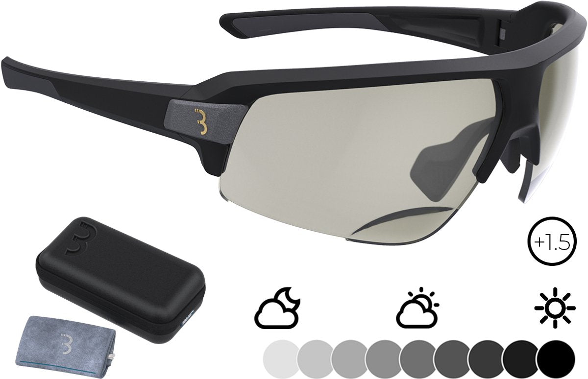 Bbb cycling prescription cycling glasses impulse reader ph - cycling glasses with photochromic lenses - cycling glasses for men and women with photochromatic prescription lenses - sports glasses with reading area +1.5 - matte black - bsg-64ph