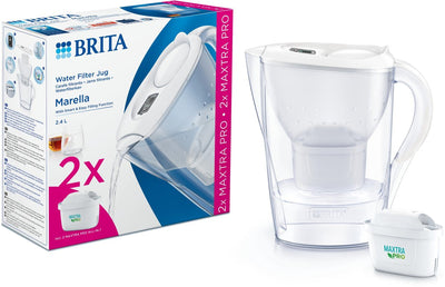 Brita - jarra con filtro de agua - marella cool - 2,4l - blanco - incl. 2 cartuchos de filtro maxtra pro todo en 1 - paquete económico