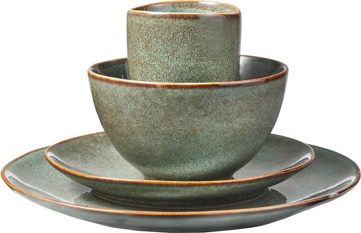 Set di stoviglie tabo con decorazioni in mica per 4 persone - verde