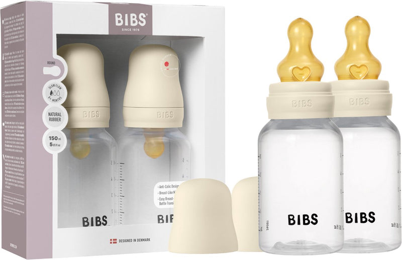 Bavaglino biberon 150 ml tettarella in lattice di gomma naturale confezione 2 pezzi - anti-coliche, senza BPA, tettarella rotonda, flusso lento, leggero e facile da pulire, adatto per neonati da 0+ anni - avorio