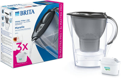 Brita - caraffa filtrante per l'acqua - Marella Cool - 2,4 l - grigia - incl. 3 cartucce filtranti per l'acqua maxtra pro all-in-1 - confezione risparmio