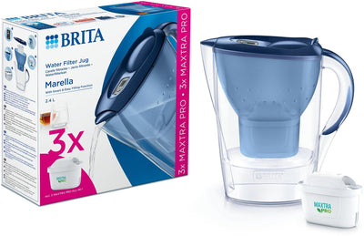 Brita - caraffa filtrante per l'acqua - Marella Cool - 2,4 l - blu - incl. 3 cartucce filtranti per l'acqua maxtra pro all-in-1 - confezione risparmio